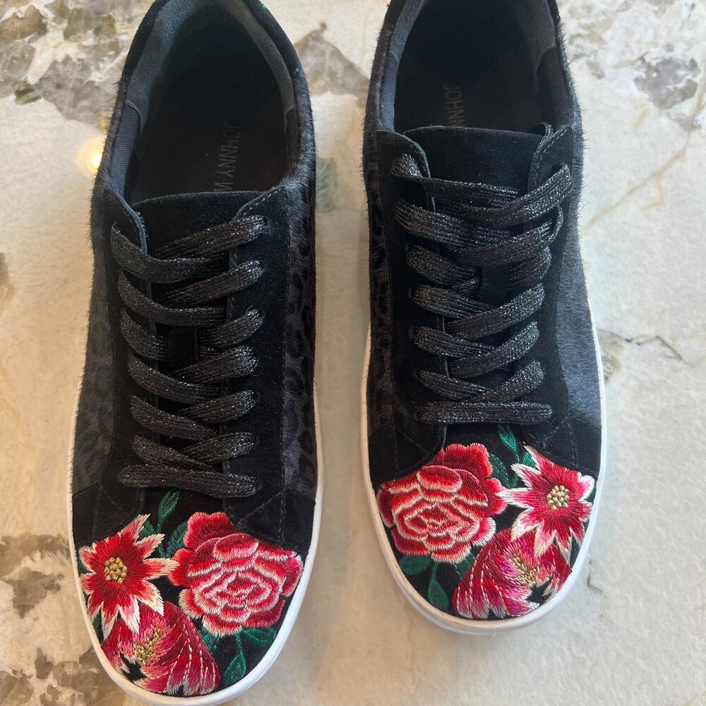 Johnny Was Black Leopard Floral Sneaker
